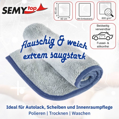 SEMYtop Microfaser-Tuch Poliertuch 40x40cm grau extra saugstark